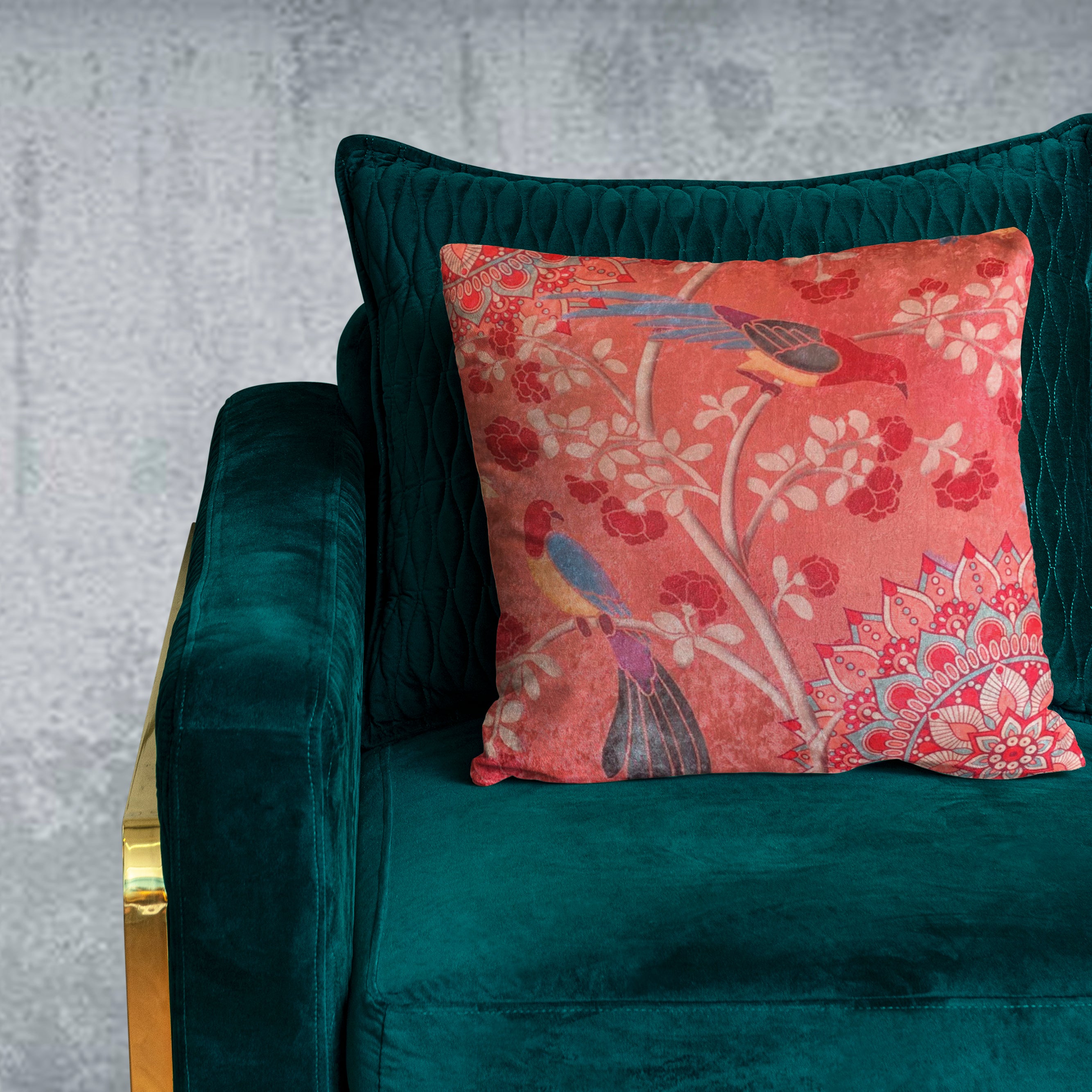 Mandala Birds Crushed Velvet Cushion Cover Pink Tasseled Home
