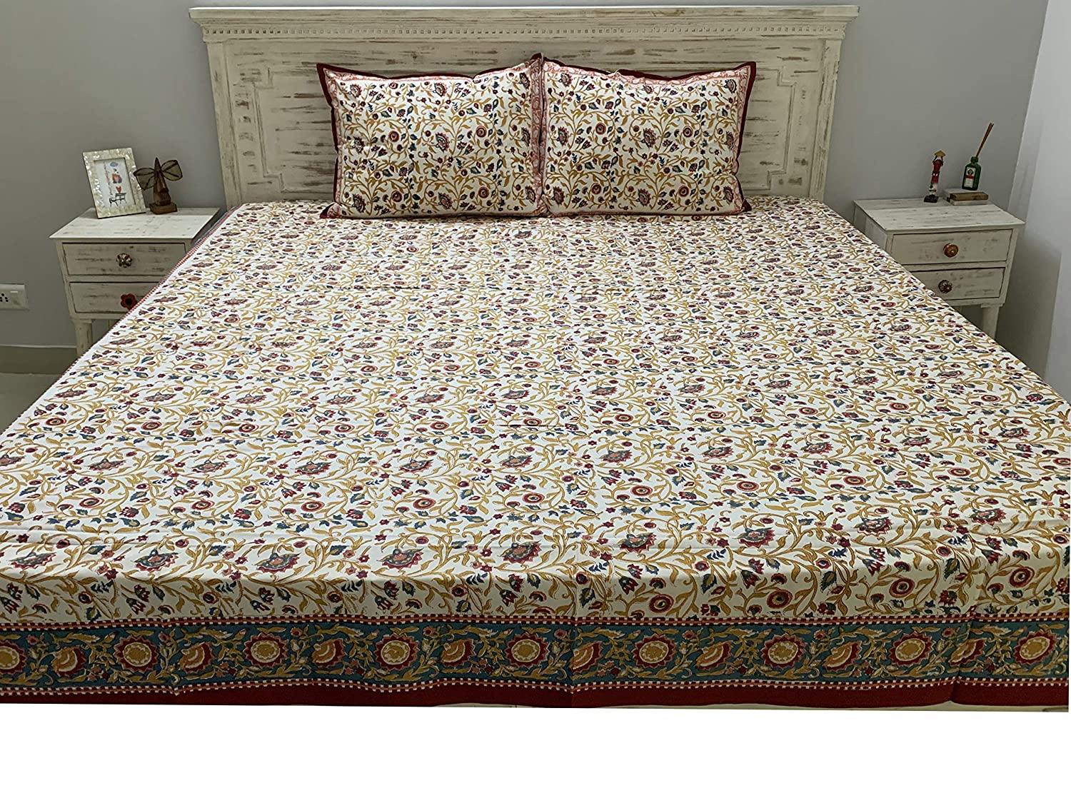 Firdaus Cotton Hand Block Printed Red & White Dual Sided Bedding Set