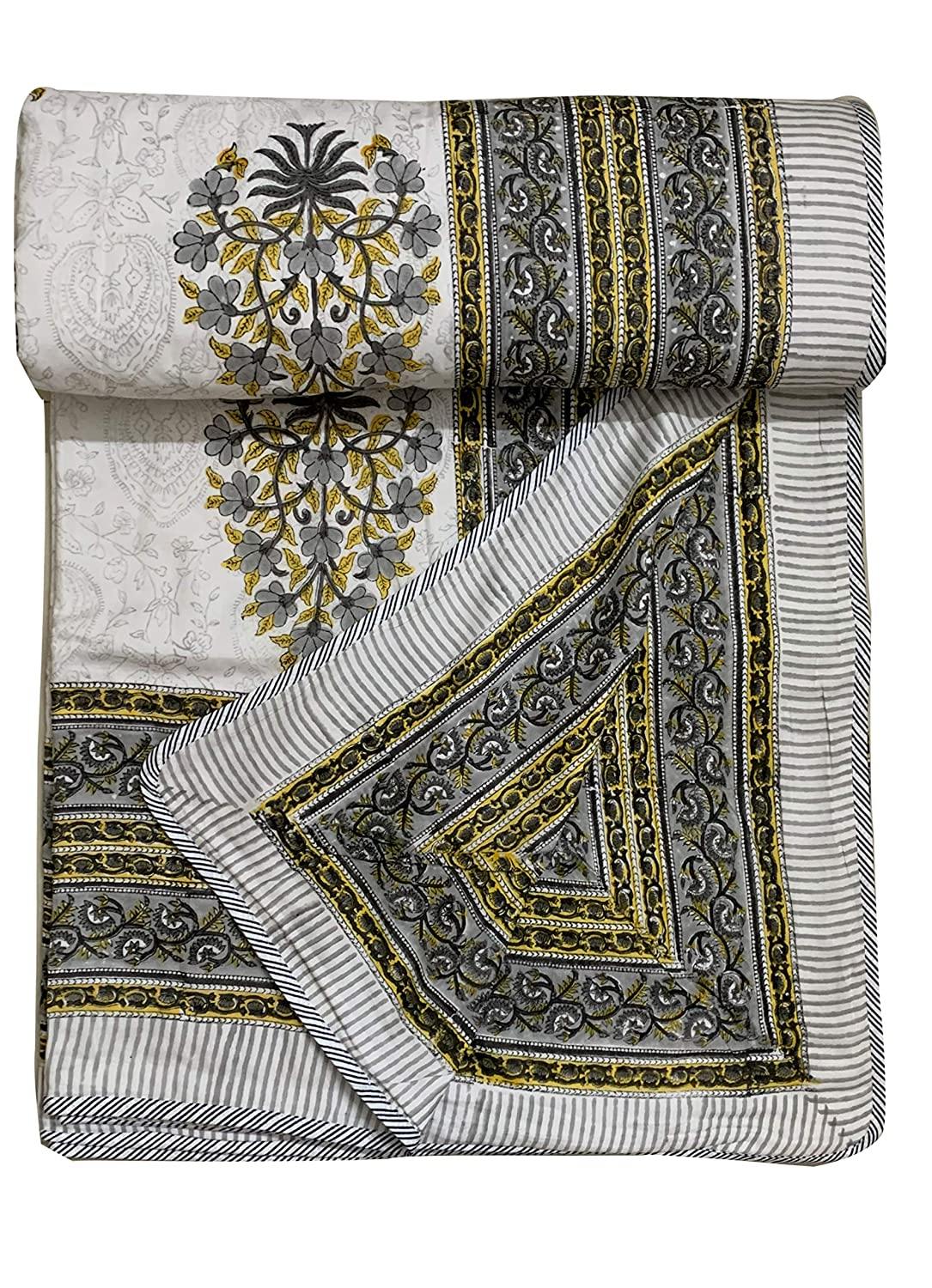 Cotton Double Sided Reversible Off White Hand Block Print Dohar