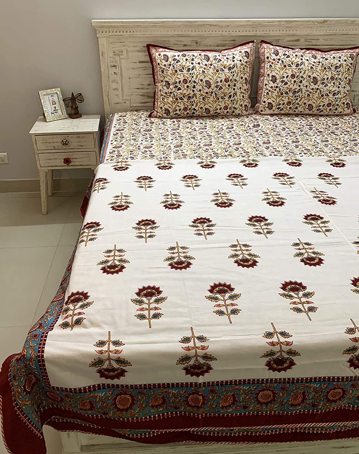 Cotton Hand Block Printed Red & White Dual Sided Bedding Set